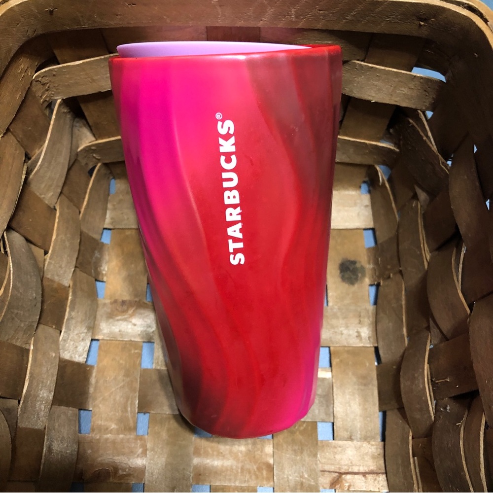Genuine 2021 Starbucks Red & Pink Waves Limited Edition 12oz Ceramic Tumbler